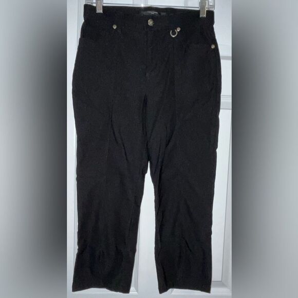 Simon Chang Black - Size 4 Pants stretch crop capri - front slit - Picture 2 of 6